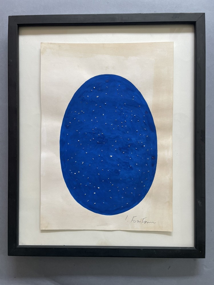 Lucio Fontana Original Painting Paper Blue Monochrome Concept Art Minimalist G37