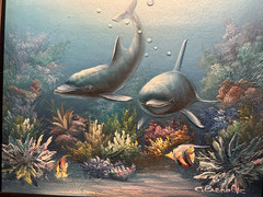 C. Benolt Original Dolphin Ocean Scene Oil Painting Framed 9.5×7.5 Coastal Art