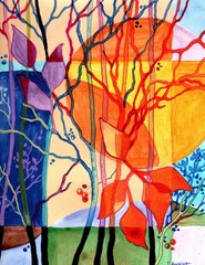 Original Painting on paper, SPRING ABSTRACTION, 12″x9″, signed