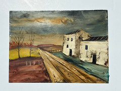 Road and Farmhouse Expressionist Landscape Paper Board Painting-Maurice Verrier