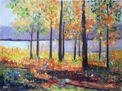 „Trees By The Lake“ #093 – Original Oil Painting by Julia Lu 18″x24″