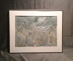 „Blackout“ Framed/Matted/Signed Original Watercolor Landscape Herbert Mander