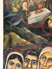 Antique Holocaust Painting WPA Museum Sylvia Ludins WW2 Large Concentration Camp