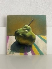 Oil Painting, Wall Art, Still Life, Art For Kitchen, Gift, Green Pear, 20x20cm