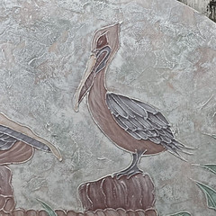 Pelicans on Piers Oval Canvas 44 x 32 Mauve Green Pink 1990’s Signed Gentry