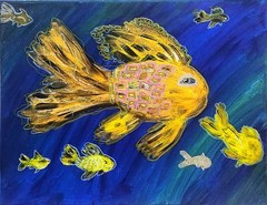 Golden Fish Fantail Original Acrylic Painting 11×14 Underwater Fantasy Ocean Art