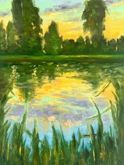 Sunset Landscape Oil Painting Original Impasto Textured canvas Wall art 15×12 in
