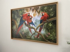 Extra Large 62.5×43 Original Oil Painting Realism, Parrots, From Mexican Artist