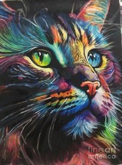 new hand made Painting on 12″*15″canvas RAINBOW COLOERS CAT by Wendy