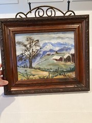 Original Oil Painting of Mountains and Farm , Signed, 14”x12” Framed