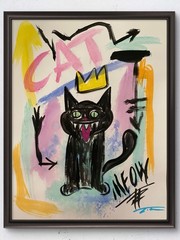 Graffiti Watercolor Cat Original Art 14×11 Paper