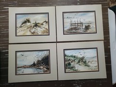 VTG Original Acrylic Painting Beach Ocean Sand Dunes Seagulls Alice Wolf Texture