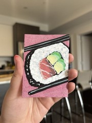 Metallic Sushi ACEO ATC Original Acrylic 2.5×3.5in By Madison Taylor