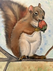 Original oil painting art on canvas 11 x 14 in portrait cute squirrel-free ship