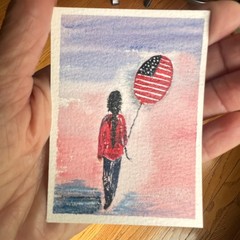 ACEO ORIGINAL Art Watercolor Painting 2.5 x3.5 „Happy 250th Birthday, America!“