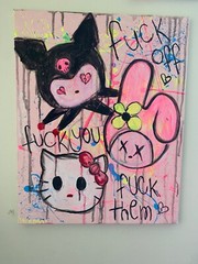 Creepy scary large Sanrio abstract paintings on canvas original