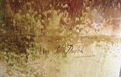 SEPIA MONOCHROME WATERCOLOR BY STAN DUDEK, ILLINOIS, COUNTRY LAKE, WOODLAND BOAT