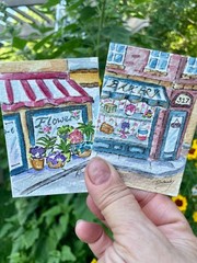 ACEO Original, Flower Shop, Storefront, Watercolor by Kimberly Tyson