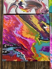 Original Acrylic Pour Painting Abstract Art signed canvas Lot Of 6- 10”x10”