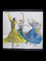 Original Watercolor Ink Painting“Flamenco Performance“ by Elizabeth Betty Orrett