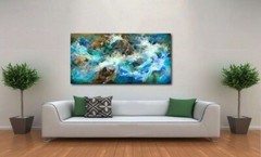 aqua blue green teal movement earth tones art abstract painting water original