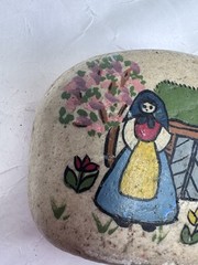 Vintage Hand Painted Rock Signed Gita Sweden Folk Art Swedish Desk Decor