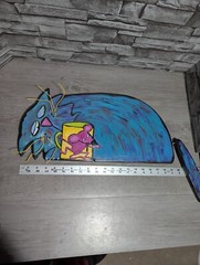 Beeb Benson 9×28″ Cat & Mouse Folk Art Painting On Wood Wall Plaque Seagrove Fl.