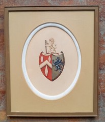 Antique Gouache and Ink Armorial Coat of Arms Family Crest Painting Irish Scotti