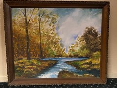 Oil Painting On Canvas Autumn Landscape With River And Trees Ornate Wood Frame