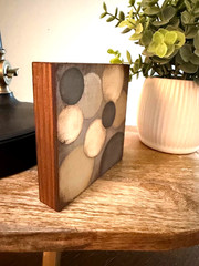 Small Abstract Circle Art Contemporary Painting on Wood Panel Shelf Sitter
