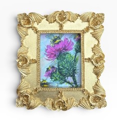Bumblebee & Thistle miniature art watercolor print in vintage ornate frame