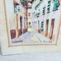 E.D Lemaire LeMarie? Seville Spain Watercolor Painting 6 3/8” X 8 7/8” Vtg