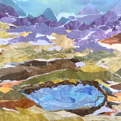 12×12′ Original Painting Abstract Landscape Acrylic Collage on Canvas -E. Glenn