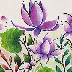 Lotus Flower Painting on Canvas Original Floral Art Purple Flowers Wall Decor