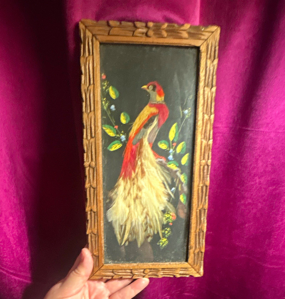 Mexican feather art work known as Plumaria folk art from the 1930s -1960’s