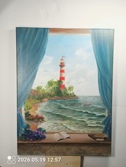 Art 16″/12″ Lighthouse .Oil painting, landscape, seascape