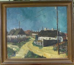 UNIDENTIFIED ARTIST! OLD VILLAGE SCENE FROM HJERTING NEAR ESBJERG-DK