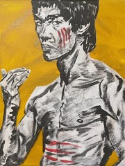 Seasoned Art Bruce Lee fighting stance Enter The Dragon hand painted portrait
