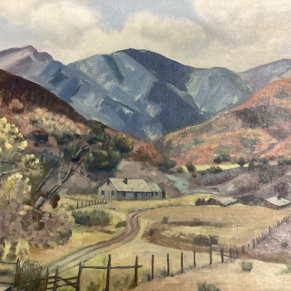 1956 Provo Utah Spanish Fork Canyon Pace Ranch Oil Painting Ray Hansen 18×24”