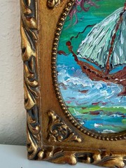 Serg Graff Medusa Schooner Original Art, Fantasy Ship Seascape Nautical Art COA