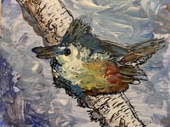 Original Artwork Blue Bird Titmouse Birds Animal ACEO Handmade Signed By Artist