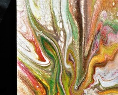 Original Unique Red, Green, Yellow & Brown Pour Painting 6×8 inch canvas panel