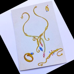 Jewelry Design ACEO Original Gold Necklace Bracelet Excellent Painting Art NEW