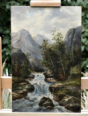 Oil On Canvas Wood Signed L. Ottinger Alpine Landscape Wildbach Gesäuse