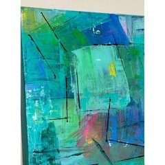 Frames of Hope blue green hues abstract canvas size 48″ x 36″