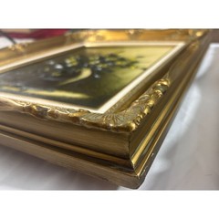 Vintage Pair of Still Life Floral Oil Paintings Ornate Baroque Gold Frames 22×18