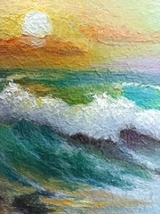 Ocean Sunset Original Oil Painting 4×6 Framed Signed Turquoise Wave Seascape Art