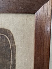 Vintage Mayan Glyph Art on Fabric Framed Art Piece 1977 12″ x 25″