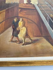 Jo Cain Painting Antique Large New York Urban Industrial Modernist Wpa Famous