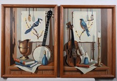 Vintage Paint by Number “ American Heritage“ Framed Set of 2 Birds Banjo 1950s